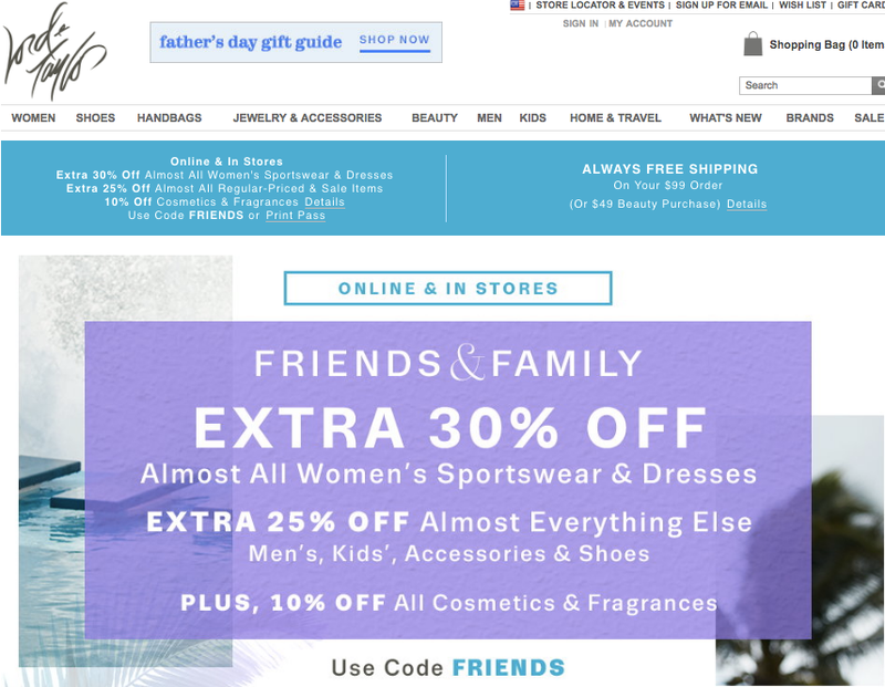 Lord & Taylor, Multiple deals with code FRIENDS